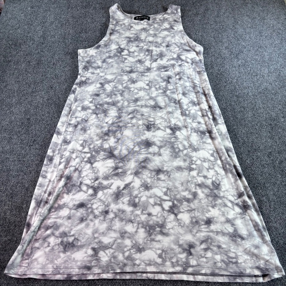 Athleta Sleeveless Dress Womens S Grey Tie Dye Modalโ Spandex Athleisure Midi